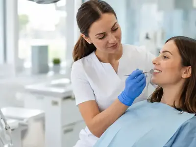 Стоматолог осматривает эмаль зубов пациента